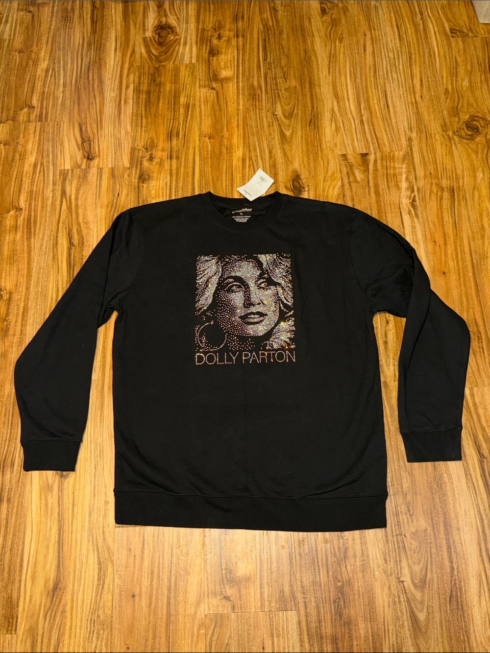 Dollywood women XL Dolly Parton Sweatshirt black silver jewel Embellished nwt